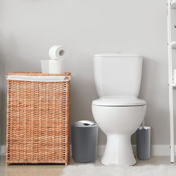 Bathroom Accessory Set, 10 Piece Grey Bathroom Set Complete | Includes Trash Can, Soap Dispenser, Toothbrush Holder, Soap Holder, Tumbler, Toilet Brush, Tray, Qtip Holders, Tissue Cover