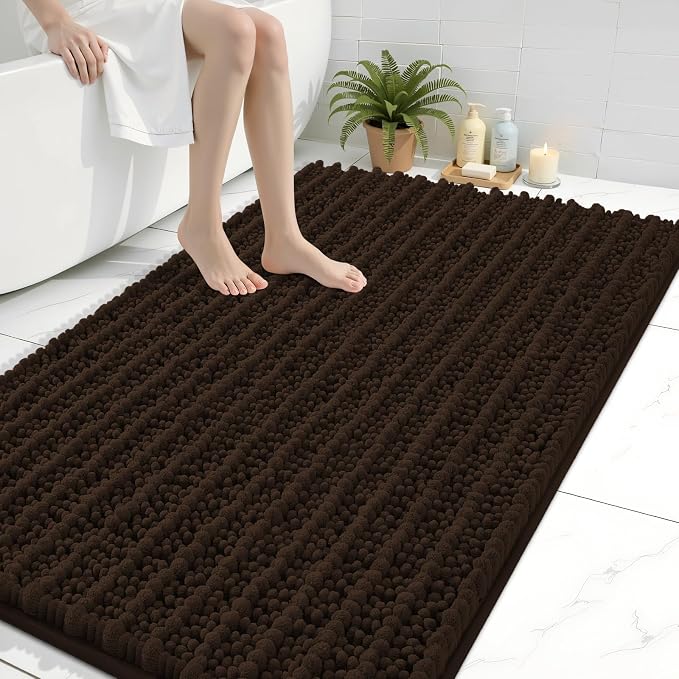 Arotive Bathroom Rugs Mat 47x32, Soft Absorbent Chenille Shaggy Bath Mat | Brown, Machine Wash Dry, Bath Rugs for Bathroom Floor, Tub and Shower, Home Decor Accessories