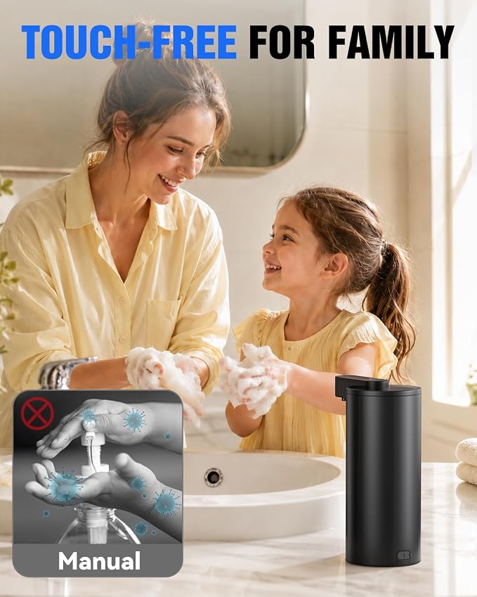 Fantictas Touchless Foaming Soap Dispenser, Stainless Steel Touchless Pump | Automatic Foam Soap Dispenser, USB-C Rechargeable Sensor Pump with 3 Adjustable Levels, Bathroom & Kitchen