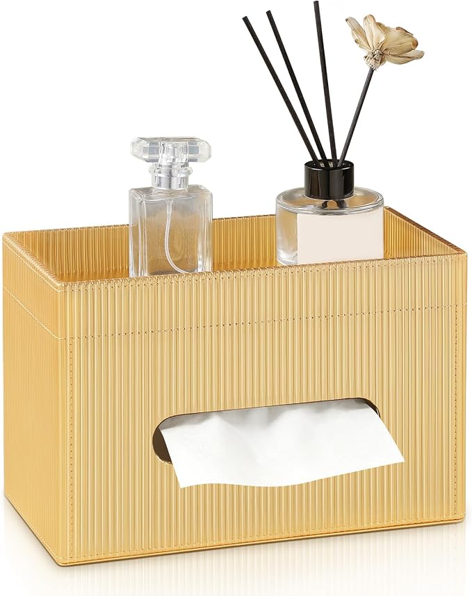 Rectangular Tissue Box Cover PU Leather Tissue Box Holder Rectangle | Magnetic Closure, Storage Tray, For All Full-Size Rectangular Tissue Box, For Bathroom NightStands Office Desk Decorative