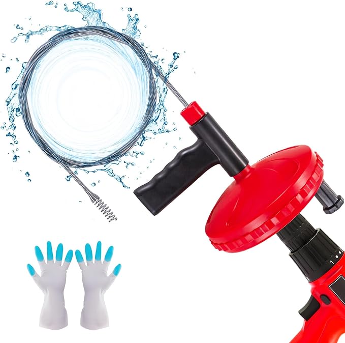 Drain Snake Hair Drain Clog Remover 30 Feet Flexible Drain Auger Tool | Cleaning Brush for Kitchen, Bathroom and Shower Sink with Gloves Use Manually or Powered