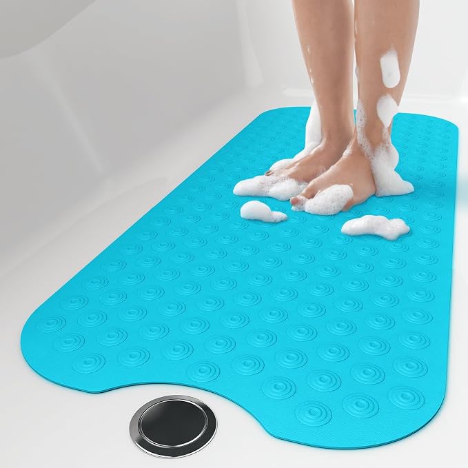 OTHWAY Bathtub Mat Non Slip, 39X16 inch Bath Mat for Tub, Machine Washable Bath Tub Mats with Reverse Suction Cups, Comfortable Rubber Bathtub Mat for Bathroom (Blue)