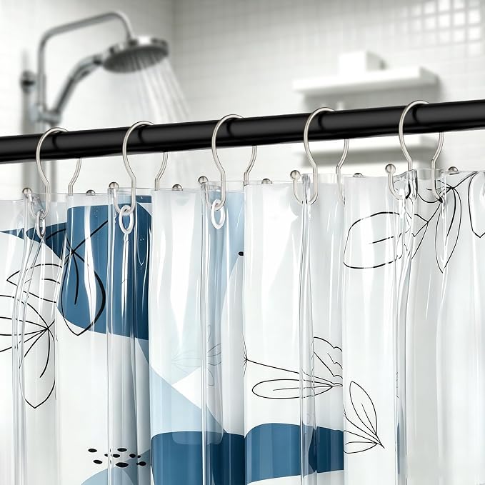 OEH Shower Curtain Hooks, 12 Pcs Minimalist Shower Curtain Rings, Metal Shower Curtain Hangers, Double Hook Shower Curtain Hooks Rust Proof, Smooth Sturdy Shower Hooks for Shower Curtain, Matte Nickel