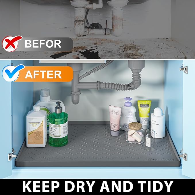 TigeJoy Under Sink Mats for Kitchen Waterproof 34" x 22", Cabinet Liner | Leak-Proof Silicone Mat Sink Protector, Kitchen Essentials Organizer and Storage,Boot or Shoe Tray, Pet Feeding Mat