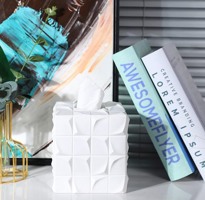 Hymmah Modern Square Tissue Box Cover Holder,Bathroom Accessories Decor Unique Design Tissue Box Cover for Bathroom Vanity Counter Tops Also Great for Bedrooms and Living Rooms