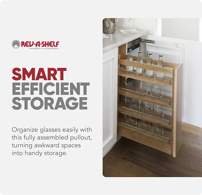 Rev-A-Shelf Maple Pullout Organizer w/Blum Soft-Close for Base Cabinets, Full Extension Slides & Adjustable Shelves Rack, Min Opening Width of 5.5", 448-BCSC-5C