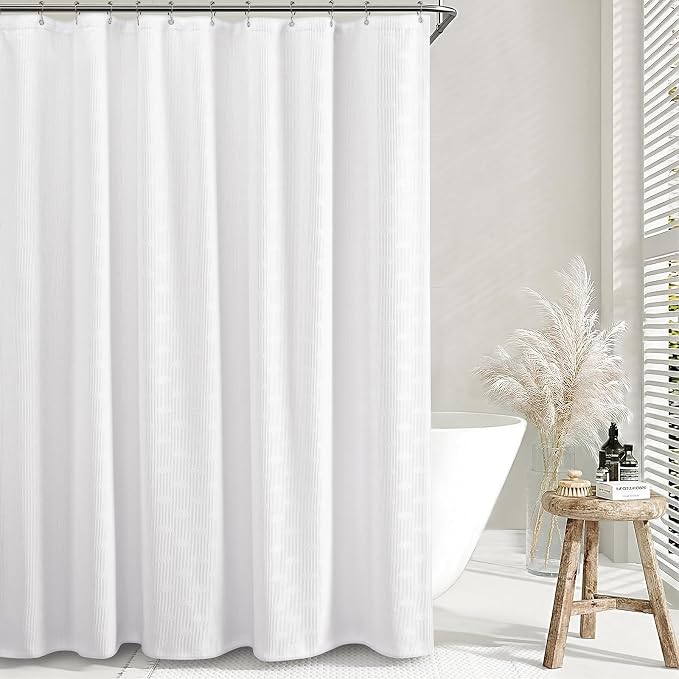 White Boho Cotton Shower Curtain Arch,72" W x 72" L | Minimalist Shower Curtain for Bathroom