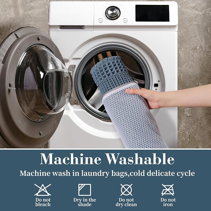 RESARE Waffle Bathroom Runner Rugs, Non Slip Boho Bath Mat 24"x60" Blue | Long Absorbent Bathroom Floor Mats Machine Washable Quick Dry, Soft Solid 2'x5' Bath Rugs with Tassels, Ideal Farmhouse Decor