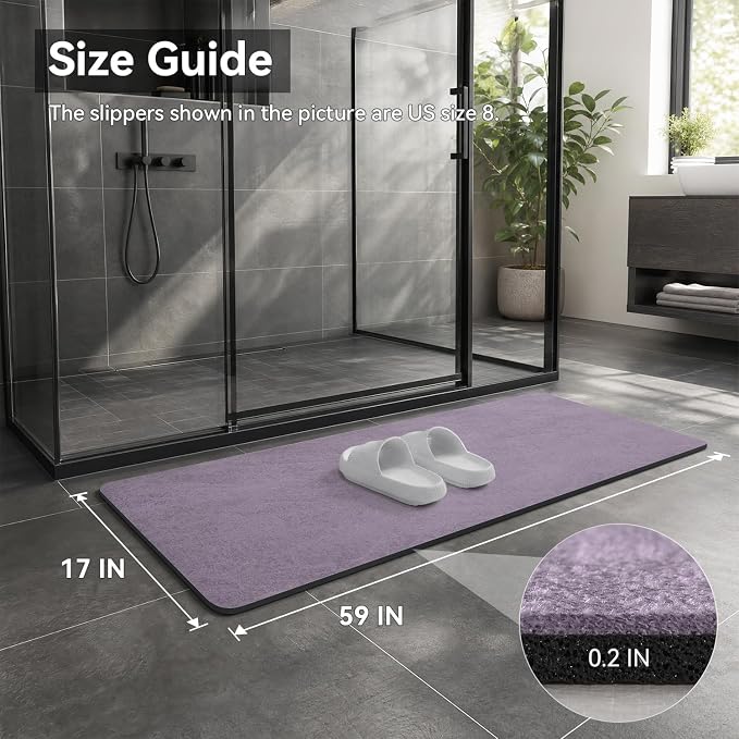 MontVoo -Bath Mat Rug-Rubber Backing Non Slip Quick Dry Absorbent Thin Bathroom Rugs Fit Under Door-Faux Suede Surface Bathroom Floor Mats-Shower Rug for in Front of Bathtub Shower Lavender 17"x59"