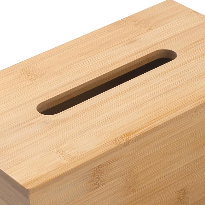 Bamboo Tissue Box Cover, Rectangular Wood Tissue Box Holder, Wooden Facial Paper Holder for Bathroom, Bedroom, Dinner Table, Office (2 Pack, 9.8 x 5.5 x 3.7 inch)