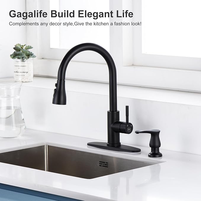 Built in Soap Dispenser for Kitchen Sink with Bottle, Matte Black | Mattle Black Kitchen Sink Soap Dispenser Pump with 17 OZ Bottle, Lotion Dispenser, Refill from The Top, G086B