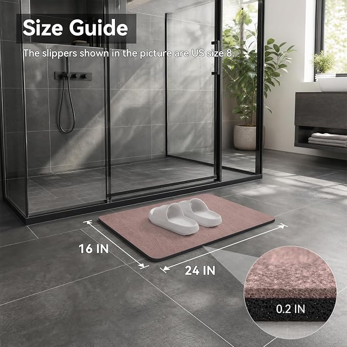 MontVoo -Bath Mat Rug-Rubber Backing Non Slip Quick Dry Absorbent Thin Bathroom Rugs Fit Under Door-Faux Suede Surface Bathroom Floor Mats-Shower Rug for in Front of Bathtub Shower Dusty Rose 16"x24"