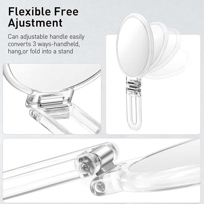 CLSEVXY Magnifying Handheld Mirror Double Sided, Magnification Hand Mirrors, Travel Folding Hand Held Mirror, 360°Rotation Pedestal Makeup Vanity Mirror