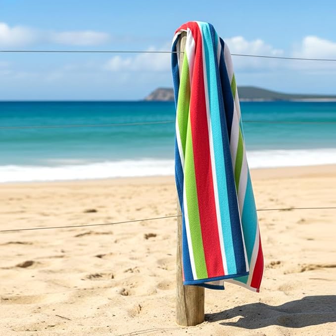 CASA COPENHAGEN Monaco Beach Towels Designed in Denmark Rough and Tough, Quick Dry, for Pool, Bath & Shower 30x60 inches 4 Pieces Cotton Beach Bath Towels Set - Rainbow Pink