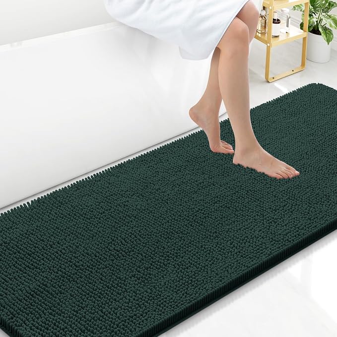 Arotive Bathroom Rugs 70x24, Soft Absorbent Shaggy Chenille Bath Rugs | Blackish Green, Machine Washable Rubber Backing Bath Mats for Bathroom Floor Tub and Shower Home Decor Accessories