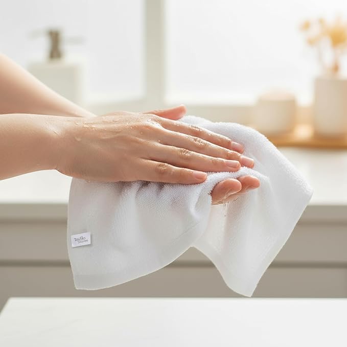 Basic Wash Cloths 12x12 Inches – Pack of 12 – White Color – Soft and Absorbent Multipurpose Cotton Washcloths for Bathroom, Spa, Gym, Salon, Hotel, and Everyday Use