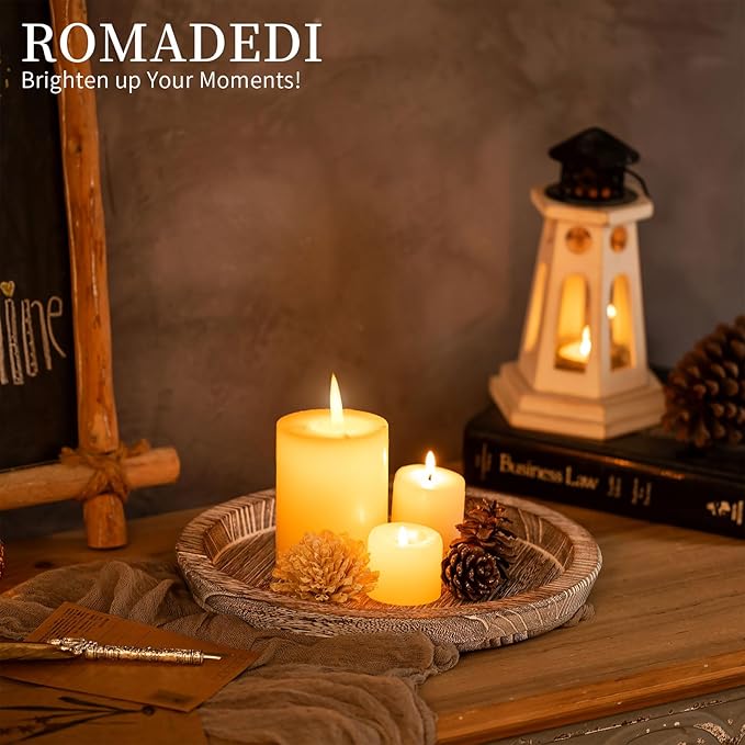 Wooden Decorative Tray Candle Holder: Romadedi Round Wood Tray Home Decor, Whitewash Rustic Trays for Farmhouse Dinning Table Kitchen Countertop Coffee Table Wedding Centerpiece, 11inch, Size L | Wood Decorative Pillar Candle Tray, For Coffee Table, Ki...