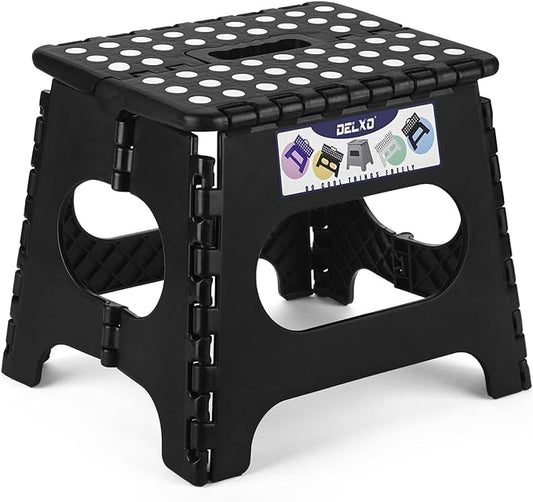 Delxo Folding Step Stool 11 Inch,300 Lbs Step Stool for Kids & Adults Black | Foldable Step Stool 11",Non-Slip Foot Stools with Handle,Lightweight Collapsible stools for Kitchen,Bathroom,Bedroom,Garden