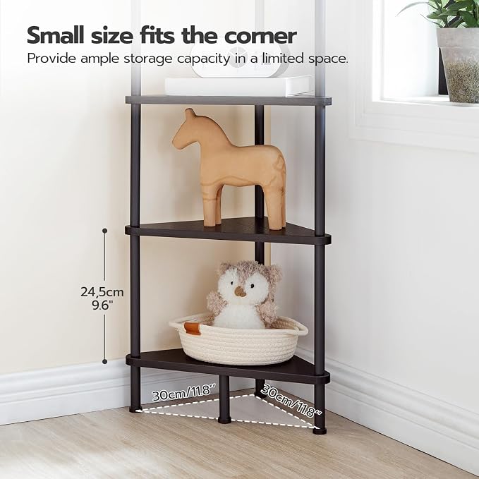 HOOBRO Corner Shelf Stand, Industrial 6-Tier Corner Bookshelf with Metal Frame, Bookcase, Plant Display Stand for Small Spaces, Living Room, Black BK36CJ01