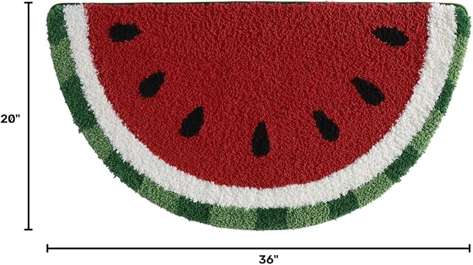 DEXI Cute Watermelon Bath Mat, Half Round Fruit Bathroom Rugs 36x20 | Soft and Absorbent Microfiber, Non Slip, Machine Washable Bathmat for Shower Floor, Bedroom, Kids Room, Home Decor