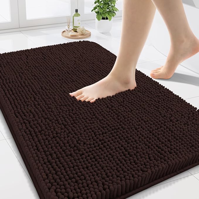 Arotive Bathroom Rugs 24x16, Soft Absorbent Shaggy Chenille Bath Rugs | Brown, Machine Washable Rubber Backing Bath Mats for Bathroom Floor Tub and Shower Home Decor Accessories