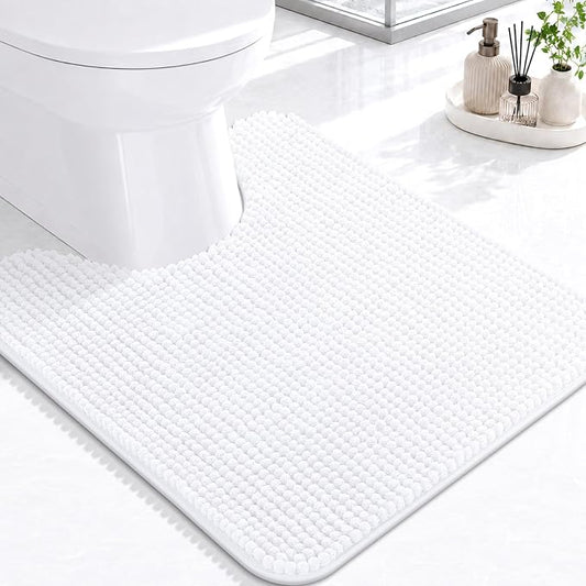 Arotive Chenille Toilet Rugs U-Shaped 24x20, Soft Absorbent Contoured Rugs | White, Rubber Backing, Coutoured Bath Rugs for Toilet, Machine Washable Bath Mats, Home Decor Accessories