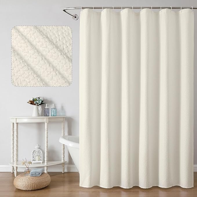 Cream Shower Curtain for Bathroom 78 Inches Long, 3D Embossed Textured Fabric Farmhouse Shower Curtain Soft Cloth, Water Repellent, Machine Washable, Hotel Style, 72" W x 78" L, Cream
