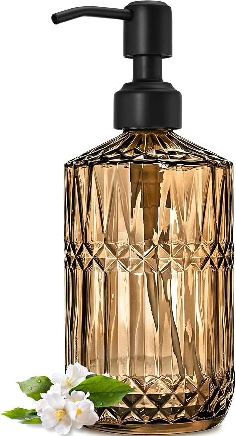 JASAI 18Oz Amber Glass Soap Dispenser with Black Pump for Bathroom. | Beautiful Kitchen Soap Dispenser with Thick Glass, Soap Dispenser Bathroom for Hand soap, Dish Soap, Lotion, Liquid Soap.