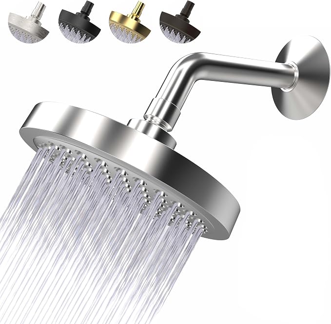 High Pressure Shower Head by Circle Splash -6 inch Chrome fixture-luxury rainfall -detachable water restrictor-tool-free installation with teflon tape