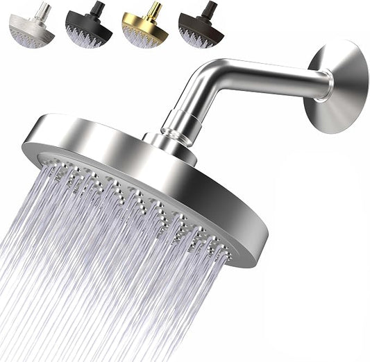 High Pressure Shower Head by Circle Splash -6 inch Chrome fixture-luxury rainfall -detachable water restrictor-tool-free installation with teflon tape
