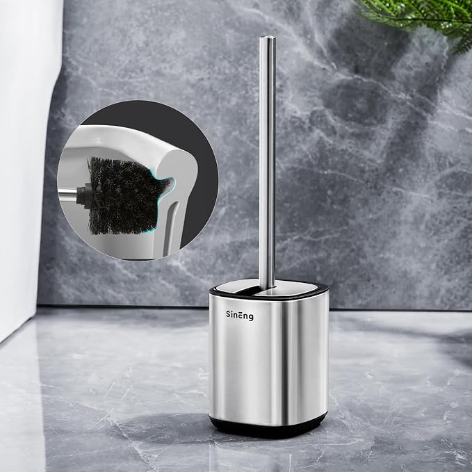 Toilet Brush Holder Set Toilet Bowl Brush Stainless Steel Automatic Open lid Toilet Bowl Cleaner Brush with Durable Bristle Head Toilet Cleaning Brush for Bathroom