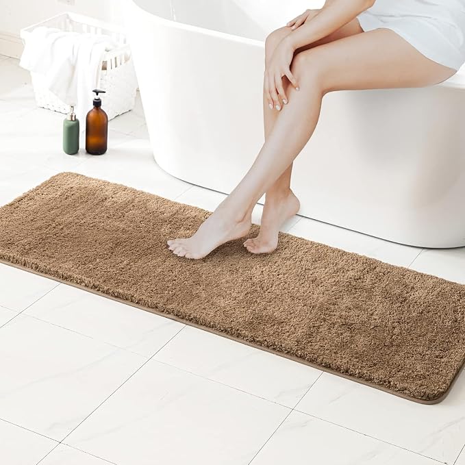 MIULEE Light Brown Bathroom Runner Rugs Soft Microfiber Bath Mat 24*70 Inch | Absorbent, Non Slip, Quick Dry, Fluffy Bath Rugs for Bathroom Floor Tub Showers, Machine Washable