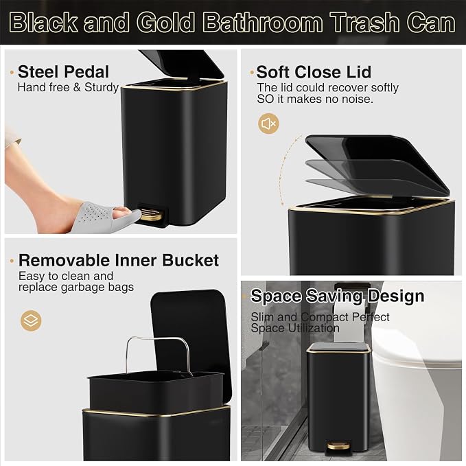 Bathroom Sets with Shower Curtain and Rugs Bathroom Accessories Set Black Bathroom Set,Soap Dispenser & Toilet Brush Holder Set with Stainless Steel Trash Can(23 PCS)