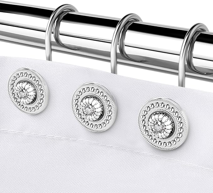 Silver Shower Curtain Hooks, Rust Proof Shower Curtain Rings for Bathroom, Metal Decorative Shower Curtain Hooks Hangers for Shower Curtain Rod, Shower Hooks for Shower Curtain Set of 12 Chrome | Zinc alloy & acrylic rhinestone design; 4mm thick wire h...