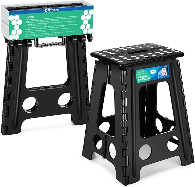 Dyforce Folding Step Stool 17.5 Inch,400lbs Foldable Step Stool for Adults | Step Stool Foldable Black,Non-Slip Plastic Stepping Stool with Carry Handle,Lightweight for Bathroom Kitchen Bedroom Garden