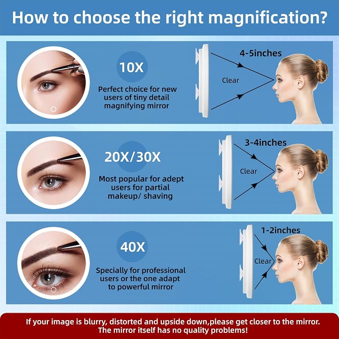 20X Magnifying Mirror with Lights, 20X Magnified Mirror with 3 Suction Cups | 6inch Travel Size, Rechargeable Magnification Mirror with 3 Color Lights Adjustable Brightness - Includes Tweezers & Scissors