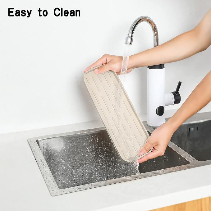 MicoYang Silicone Kitchen Sink Organizer Tray for Multiple Usage,Eco-Friendly Sponges Holder for Kitchen Bathroom Counter or Sink,Dish Soap Dispenser,Scrubber,Bottle,Cup (Tapioca, 12"×4")