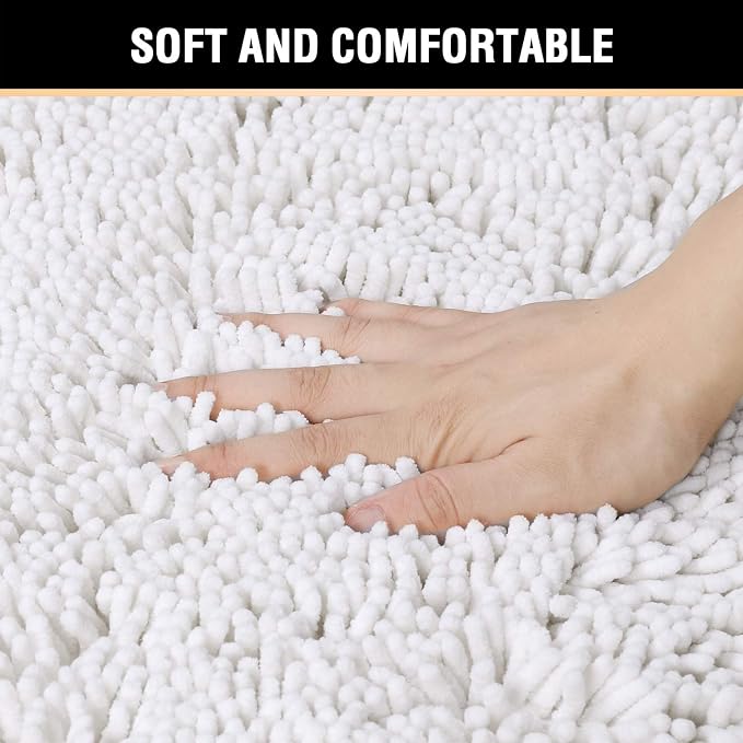 H.VERSAILTEX Bath Mats for Bathroom Non Slip Luxury Chenille Ultra Soft Bath Rugs 24x36 Absorbent Non Skid Shaggy Rugs Washable Dry Fast Plush Area Carpet Mats for Indoor, Bath Room, Tub - Pure White