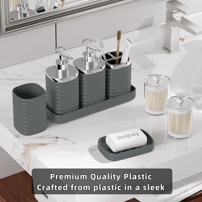 Bathroom Set - 25PC Bathroom Sets with Shower Curtain and Rugs, Grey Bathroom Set, Bathroom Accessory Set, Luxury Bathroom Accessories Set, Trash Can, Toilet Brush, Soap Dish & Soap Dispenser