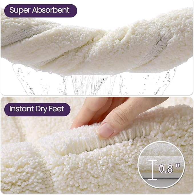 DEXI Bathroom Rugs 32x20, Non-Slip and Absorbent Bath Mat, Cream | Machine Washable, Soft Plush Microfiber Bathmat with Rubber Back, Quick Dry Rug for Shower, Tub, Sink