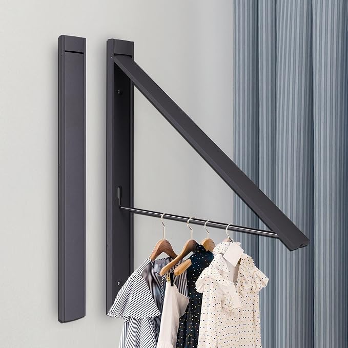 Ithywat Retractable Clothes Drying Rack, Space Saver Wall Mounted Folding Hanger for Laundry Room, Closet Storage Organization, Easy Installation Aluminium Never Rust Dryer Gray