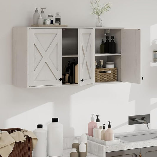 YOURLITE Laundry Cabinet, Medicine Cabinet, Bathroom Kitchen Storage Wall Mounted Farmhouse Organizer with Shelves Over Toilet, 36" Wide, White