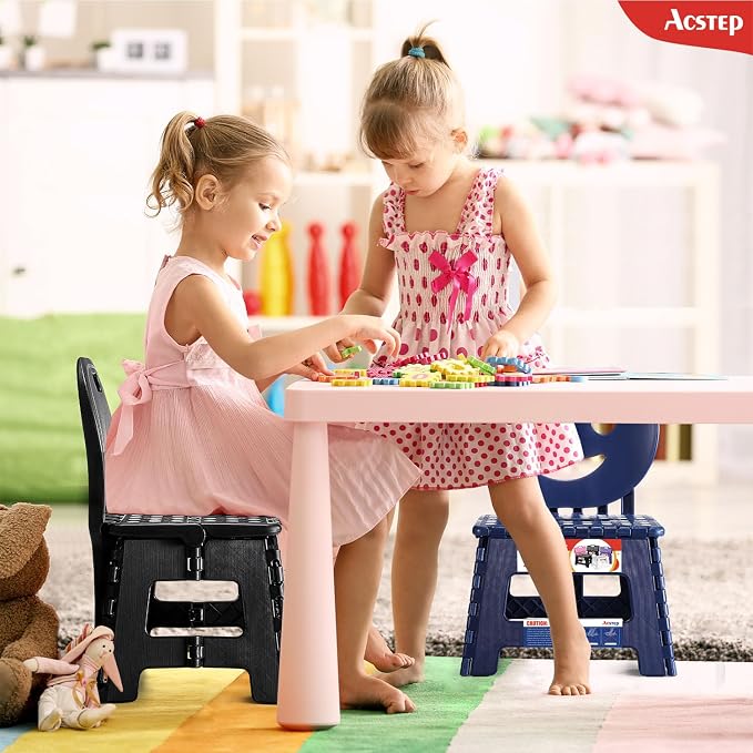 Folding Kids Step Stool with Back Support for Kids,9" Plastic Kids Chair for Outdoor or Indoor Kitchen Step Stools and Bathroom Stool for Toddlers Boys Girls