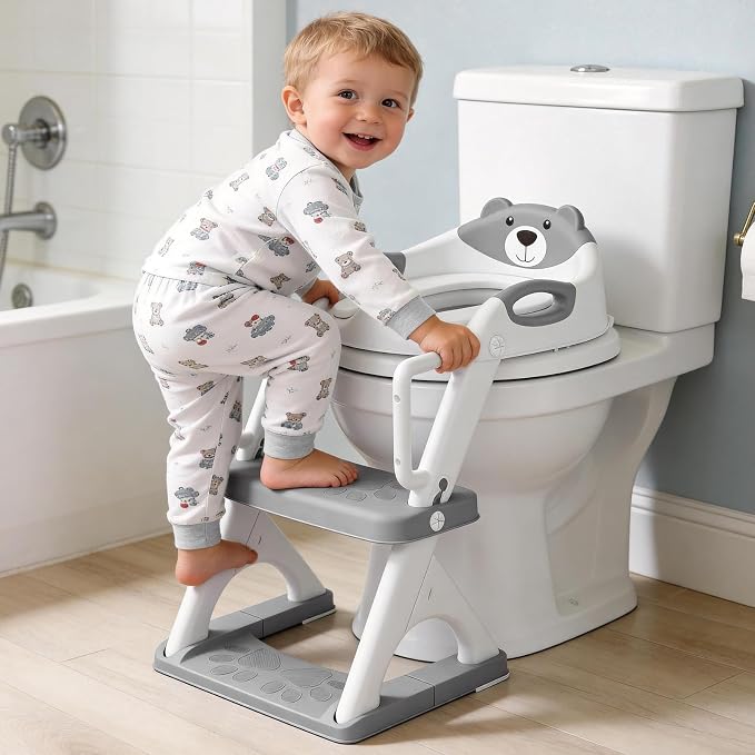 Potty Training Toilet for Toddlers, 2-in-1 Potty Training seat, Anti-Slip | SKYROKU, Fits Round & Elongated Toilets, 6 Heights, Splash Guard, Foldable, Holds 200+ lbs, Step Stool, Dishwasher Cushion
