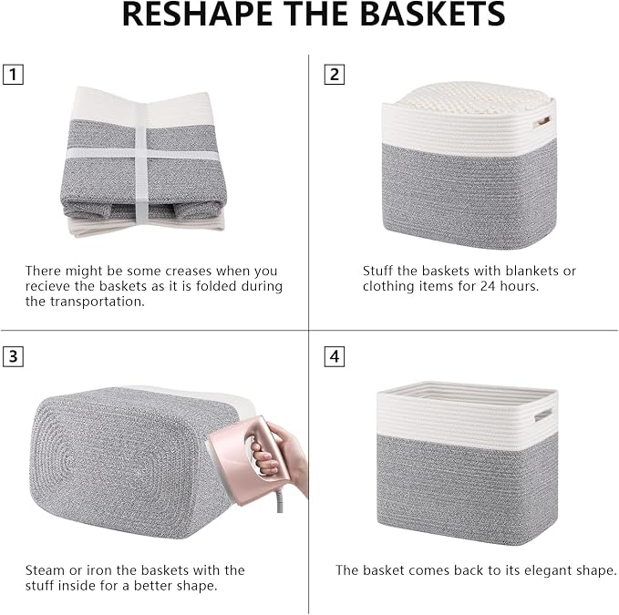 OIAHOMY Storage baskets for Shelf, Toy Storage Basket, Collapsible Storage Bins, Blanket Basket Living Room, Closet Storage for Bedroom, 16.5 x 13 x 12 Inches-Pack of 2-Grey