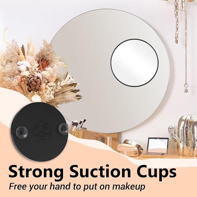 Magnifying Mirror 10X&20X Set, Magnified Mirrors 3.5" with Two Suction Cups and Tweezers, Travel Magnifyied Mirror Set Comes with Storage Bag, Compact Small Magnifying Mirrors for Travel(Black)