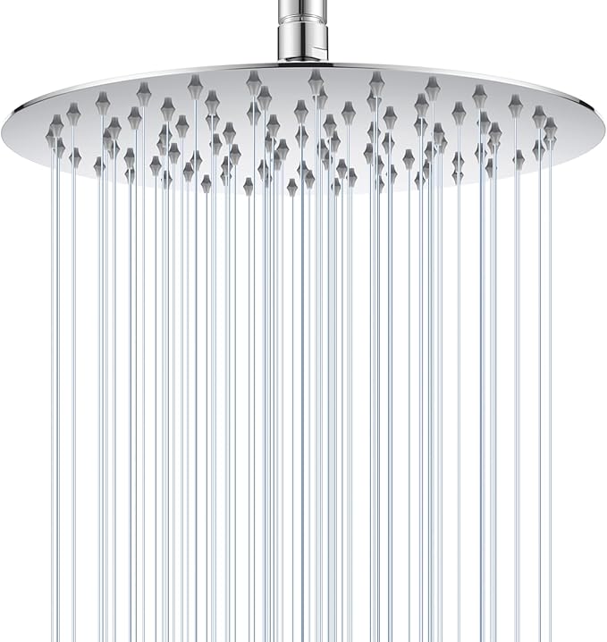 10 Inch Chrome Round Rain Shower Head, All Metal Stainless Steel Rainfall Shower Heads with 100 Anti-Clog Silicone Nozzles, Wall or Ceiling Mount