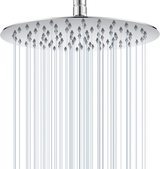 10 Inch Chrome Round Rain Shower Head, All Metal Stainless Steel Rainfall Shower Heads with 100 Anti-Clog Silicone Nozzles, Wall or Ceiling Mount