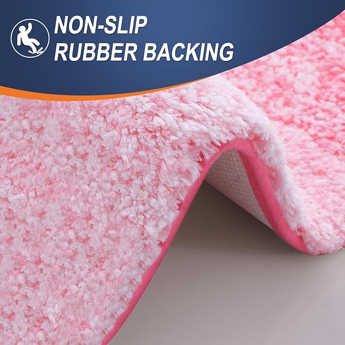 OLANLY Bathroom Runner Rug 59x24, Extra Soft Absorbent Microfiber Bath Rugs | Pink, Non-Slip Quick-Drying Rubber Backing, Machine Washable Long Bath Mat for Floor, Tub and Shower, Home Decor Accessories