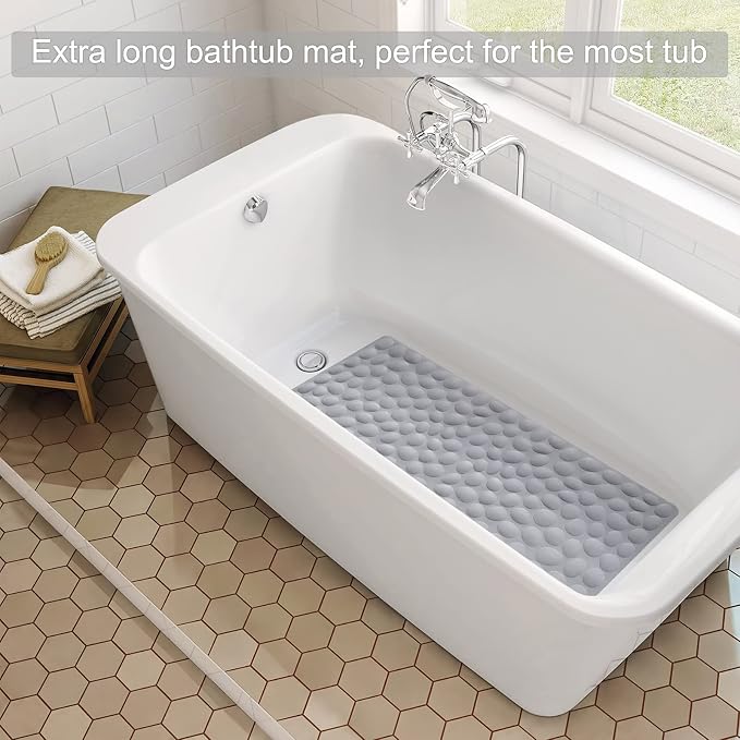Non-Slip Bathtub Mat OTHWAY Soft Rubber Bathroom Bathmat with Strong Suction Cups (Grey)
